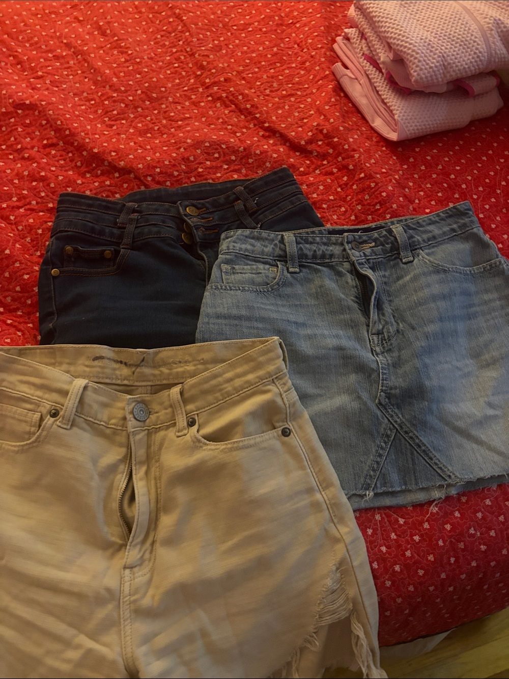 Women's Casual High-Rise Shorts Pack - Beige, Light Blue, Dark Blue